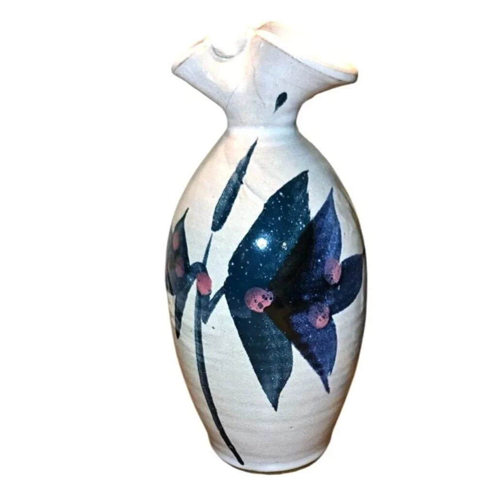 Vase‎ Ceramic Handcrafted Signed RTMD Abstract Floral 8